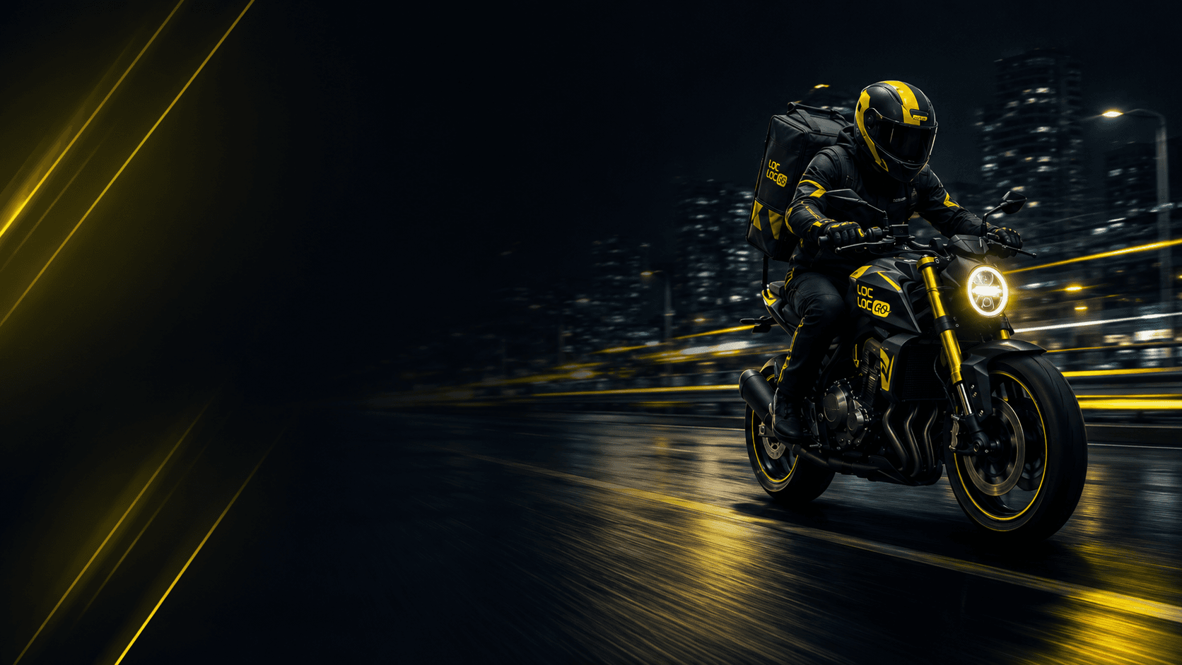 Motoqueiro LocLocGO rodando à noite