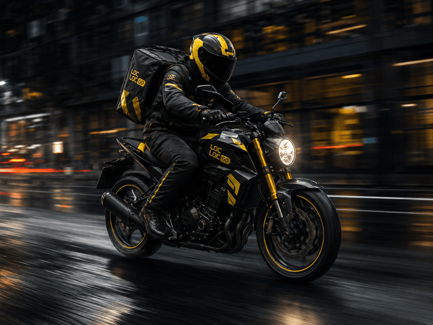Motoqueiro LocLocGO rodando na cidade